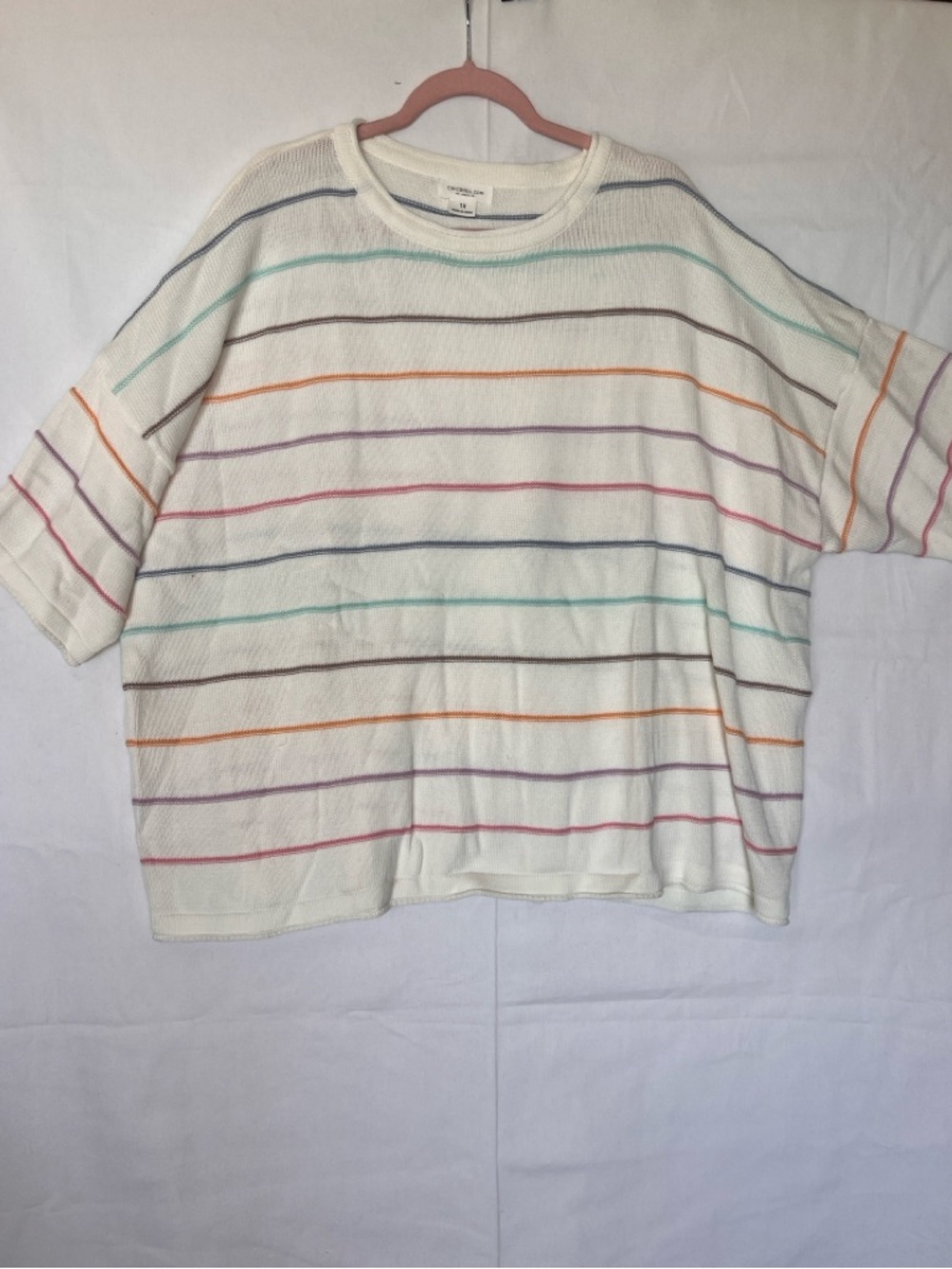 Chic Soul white short sleeve  Sweater with Pastel Multicolor Stripes NWOT 1X